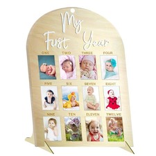 One Year Birthday Wooden Picture Frame, Baby's First Twelve Months Photo Coll...