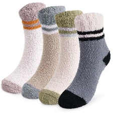 1-4Pairs Men Soft Cosy Fuzzy Winter Warm Home Solid Slipper Socks Plush Sleeping