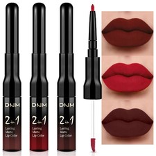 evpct 3Pcs Dark Brown Ruby Deep Red Matte Lip Liner Pencil and Liquid Lipstic...
