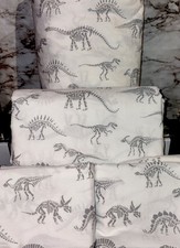 Dinosaur Sheet Set Fitted Flat 2 Cases Fossils Gray On White Crisp Clean LNC