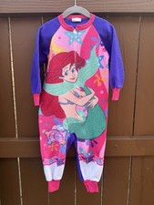 Vintage Disney Little Mermaid Ariel Fleece Sleeper Pajamas Toddler 3T 90s