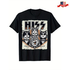 Cat Hiss Funny Cat Lover T-Shirt, Cat Humor Distressed Tee, Black Shirt