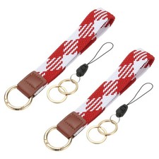 Keychain Wristlet, 2 Pcs Cute Keychain Woven Wrist Lanyard, Red/White