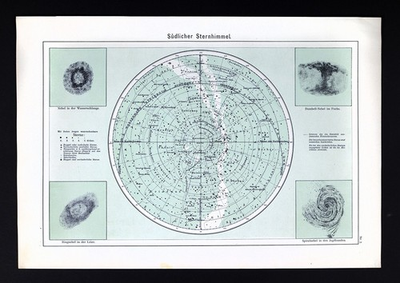 #ad 1898 Celestial Map South Sky Star Chart Nebula Milky Way Southern Cross Sirius $24.99