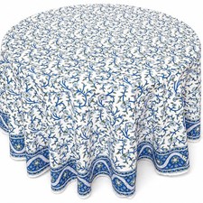 India Arts Hand Block Print Floral Tablecloth Round Cotton Table Linen Beach She