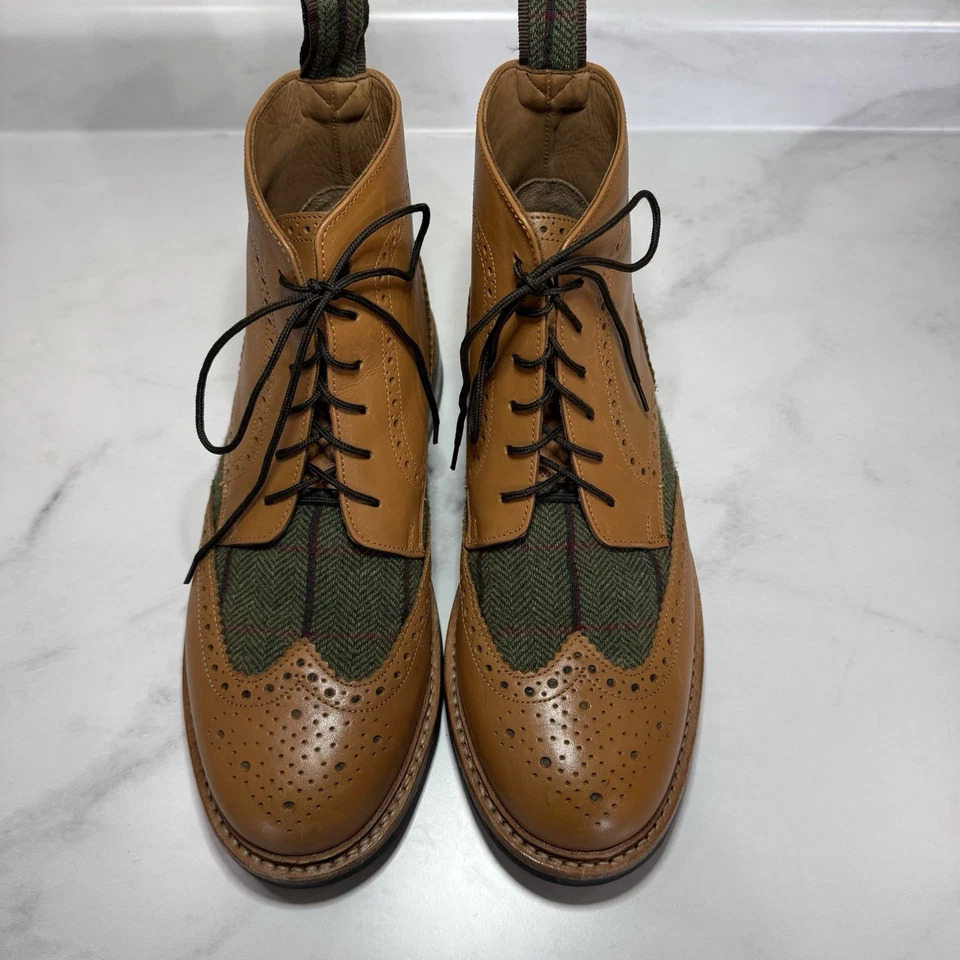 Samuel Windsor Prestige Country Brogue Boots Men UK 7 US 8 Tan and Tweed Lace Up - Image 3 of 4