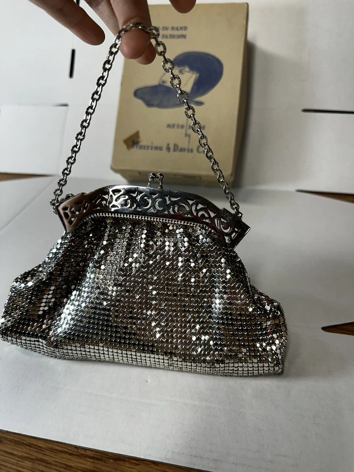 Vintage Purse Whiting and Davis Silvertone Mesh Handle with Original Box - Image 4 of 4
