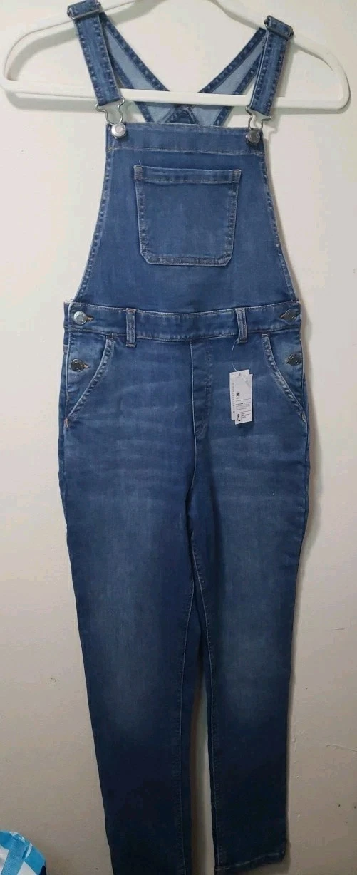 LANDS END Overalls Womens M 12 Denim Carpenter Bib Utility Cotton Blue