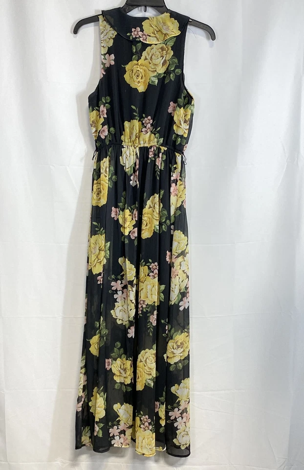 Disney Princess Belle Black Yellow Floral Rose Ruffle Maxi Dress Women's S - Image 2 of 4