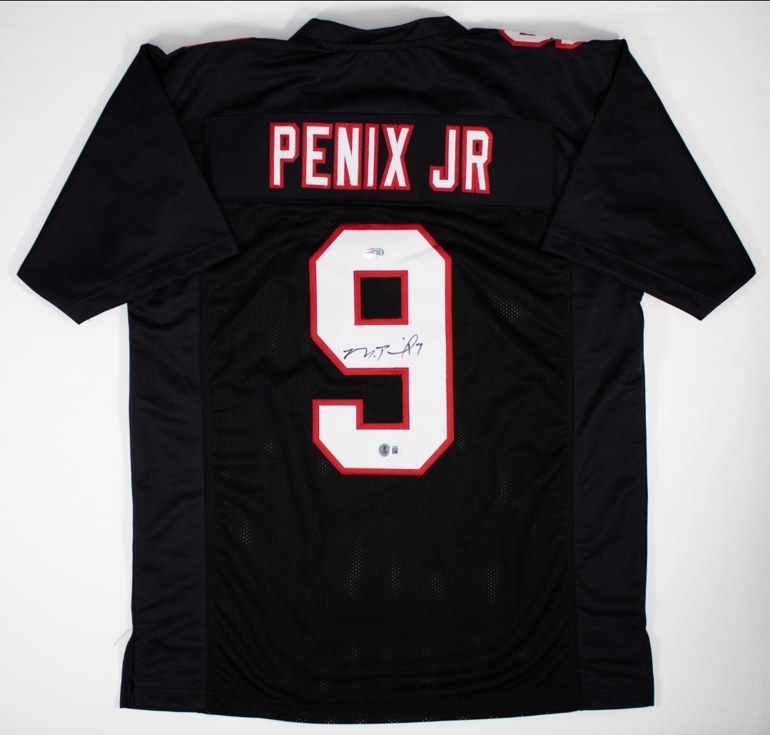Michael Penix Jr Autographed Signed Atlanta Falcons . Atlanta Black Football Jersey Beckett Witnessed 