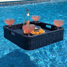 Wicker Floating Tray 24x24 in. Aluminum Frame Swimming Floating Serving Tray ...