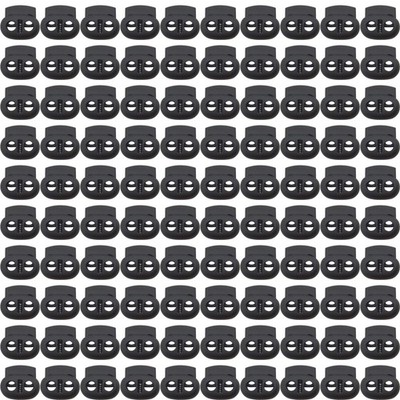 100Pcs Plastic Spring Cord Lock Double Hole Toggle Stopper Buttons Fastener S...