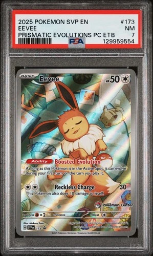 2025 POKEMON SVP PRISMATIC EVOLUTIONS POKEMON CENTER ETB PROMO #173 EEVEE PSA 7