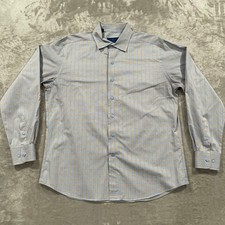 David Donahue Dress Shirt Mens 17 Blue Fusion Long Sleeve L/XL