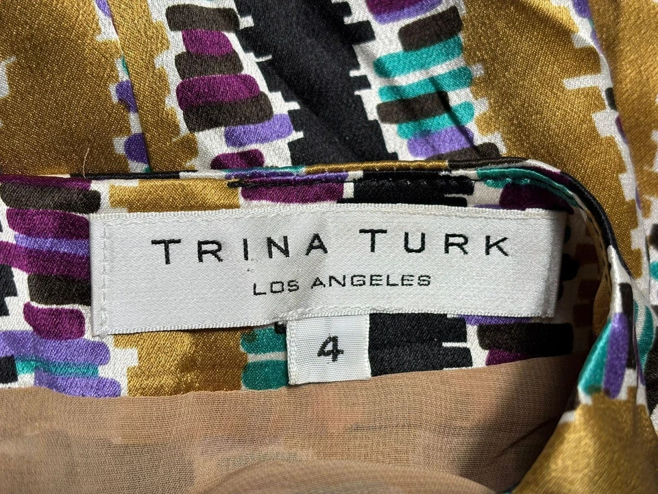 Vestido Trina Turk Mujer 4 Multicolor Negro Dorado Funda Seda Hecho en EE. UU. Forrado Foto 3 de 4