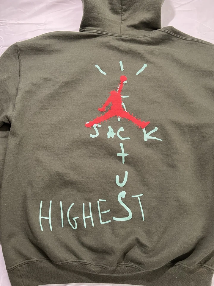 Auténtico Travis Scott Cactus Jack X Jordan Nike SB Logo Sudadera con Capucha Verde Talla L Foto 2 de 4