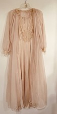 VTG 60s Lingerie Triumph 2pc Set Peach Long Nightgown  Sheer Dbl Nylon Robe 36
