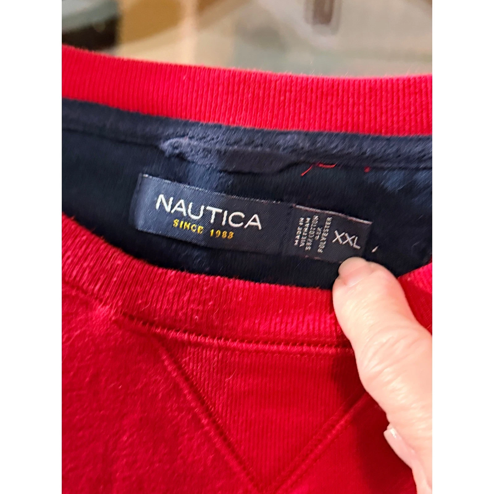 Nautica Mens XXL Red Crewneck Sweatshirt Fleece Pullover J-Class Logo V-Stitch image 3