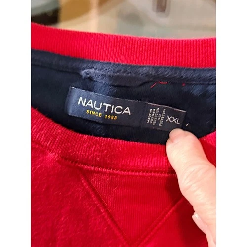 Nautica Mens XXL Red Crewneck Sweatshirt Fleece Pullover J-Class Logo V-Stitch image 3