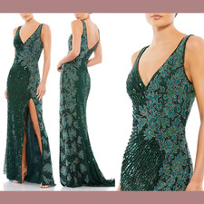 NWT $598 Mac Duggal [ 6 ] Beaded Floral Sleeveless Gown 5473 in Deep Green #J144