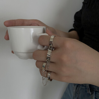 Women Rings Punk Cool Hip Pop Multi-layer Adjustable Chain Open Ring Four Finger