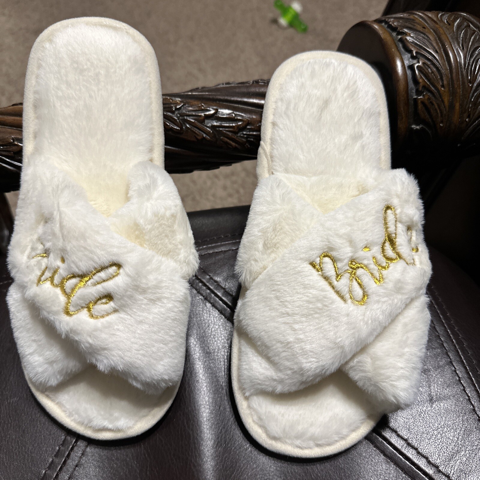 PANTOFOLA D’ORO Ciabatte donna avorio con cuciture oro sposa fuzzy nuove e taglia 38 39