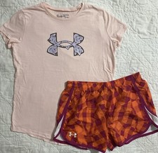 Youth Girl's Under Armour Shorts T-Shirt Set Outfit, YXL Youth XL