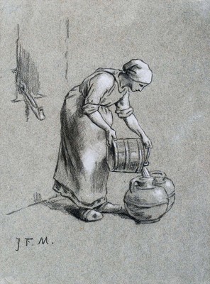 Jean Francois Millet ''Woman At Well'' french Grey Artwork PAPER or CANVAS Print