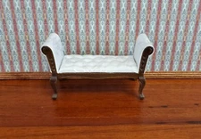 Dollhouse Miniature Settee Bench White Padded 1:12 Scale Furniture
