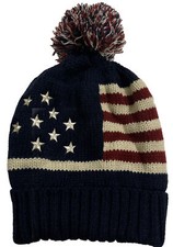 Winter Hat American Flag Patriotic Stars Men  s Women  s Warm Pom Pom Dark Blue