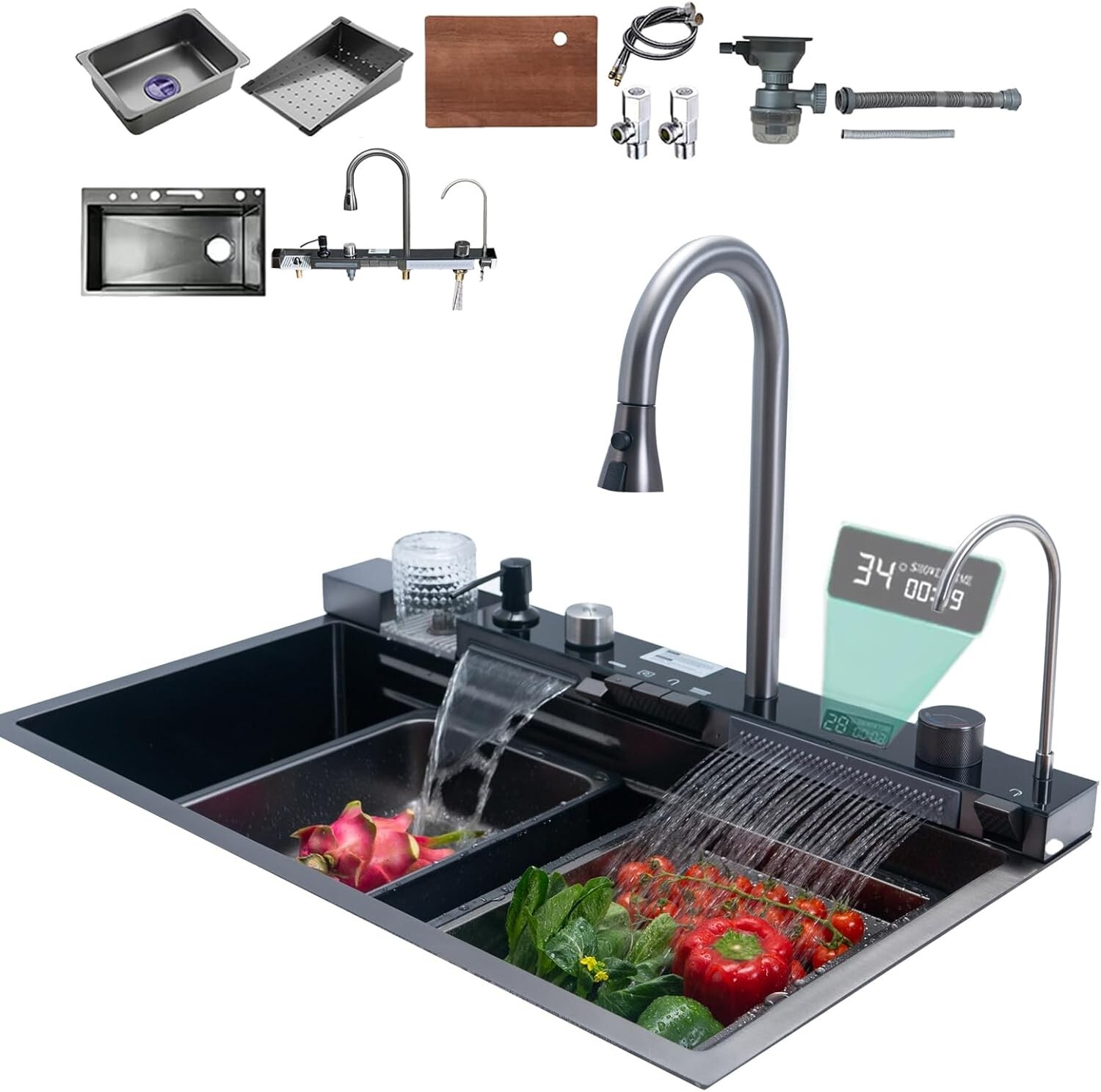 Flying Rain Waterfall Household Sink Integrated with Pull-Out Tap Set 29.5 INCH