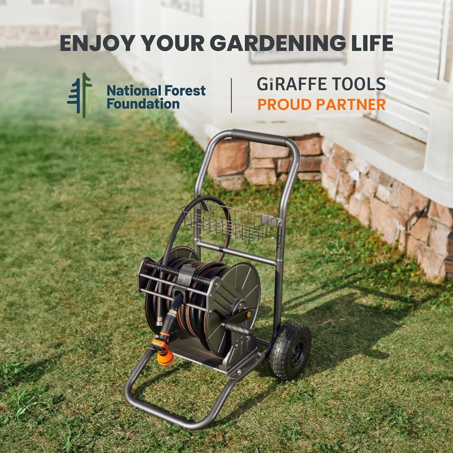 Giraffe Tools Heavy Duty Water Hose Reel Cart, Garden Hose Reel Cart with Wheels