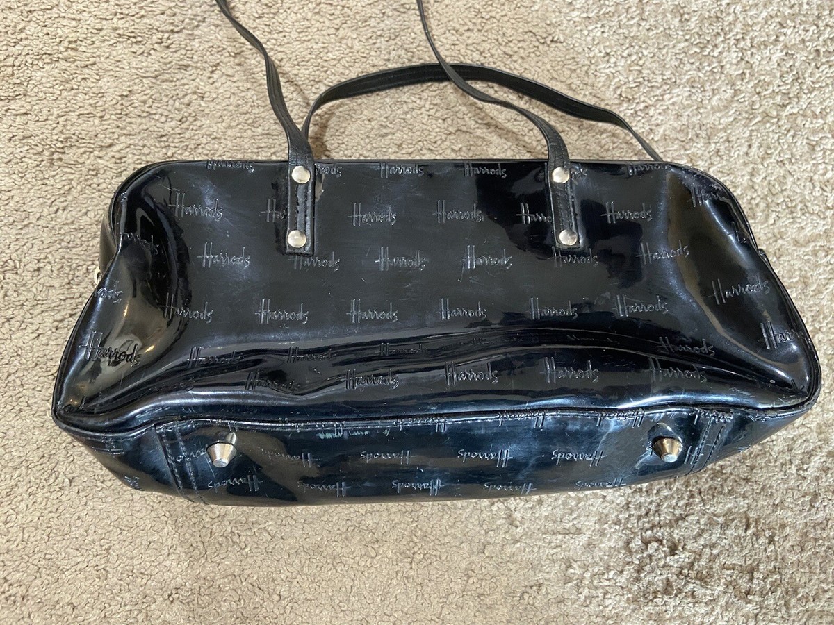 Vintage HARRODS Knightsbridge London BLACK PATENT PVC EMBOSSED SHOULDER BAG View 2