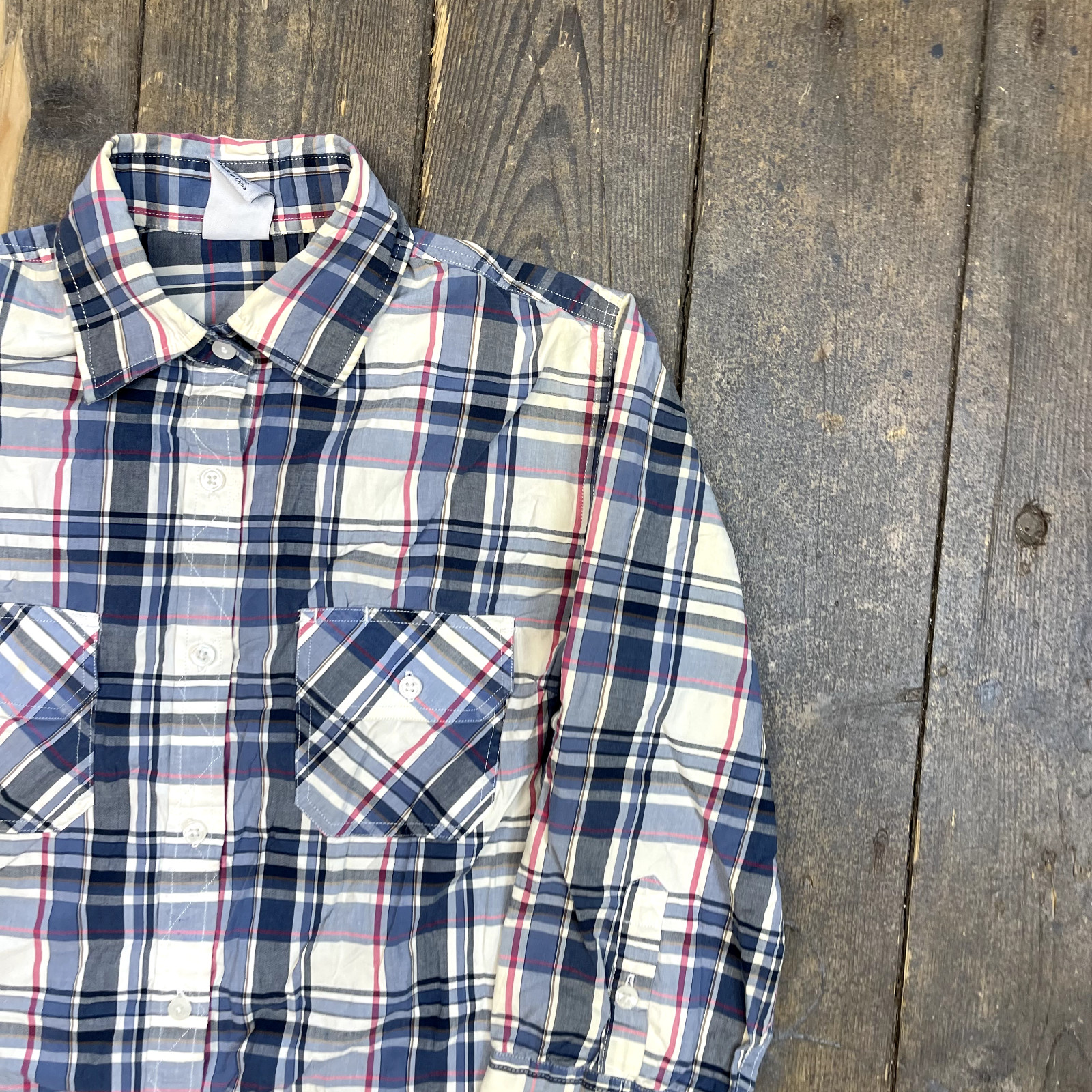 Carhartt Shirt Checkered Button Up Collared Workwear Top, Blue, Womens Medium image 2