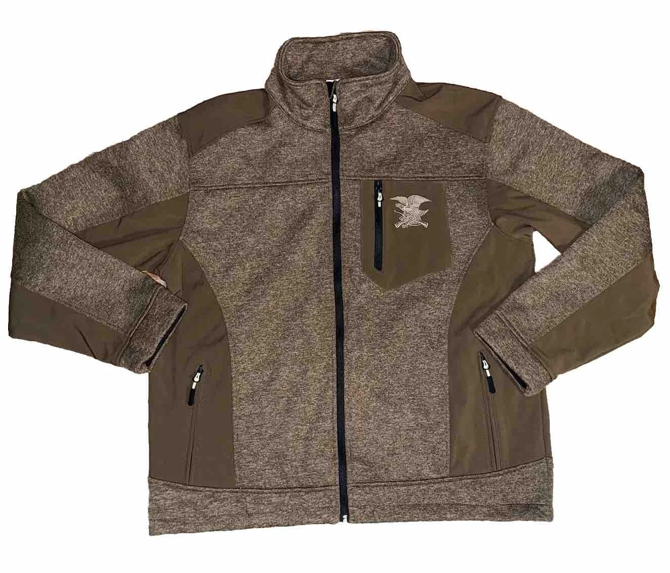 NEW NRA Size Mens Brown Zip Up Soft Shell Fleece Lined Hunting Jacket Sz M/L