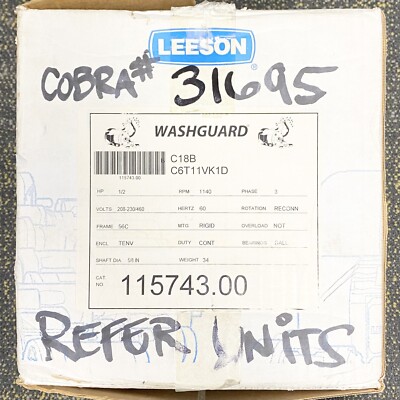 Leeson 115743.00 C18B C6T11VK1D 1/2HP 1140 RPM  3PH 208-230/460V 5/8in Shaft 