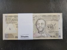Ethiopia 1 Birr P46b 2000 Full Bundle x100 Longhorn Ox Millennium UNC Bill