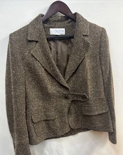 Vintage Sag Harbor Petite  2 Pc Pantsuit Brown Tweed Acrylic Polyester Sz 12P