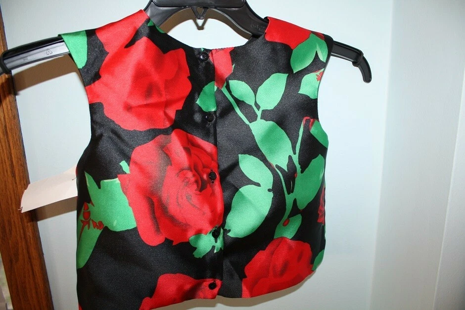 全新带标签 Pippa & Julie 2 PC 女孩 8 码黑色红色玫瑰花卉上衣和裙子套装 — 第 3/4 张图片