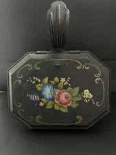 Antique Silent Butler Crumb Catcher Black with Flowers