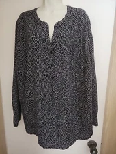 Pure Energy top tunic B&W Polka Dot long cuff sleeve  v neck sz 3X