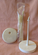 Two White Plastic Straddle Mattel Barbie Logo Doll Stands