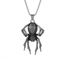 Large Spider Jewelry Vintage Silvery Bug Animal Gothic Pendant Necklace