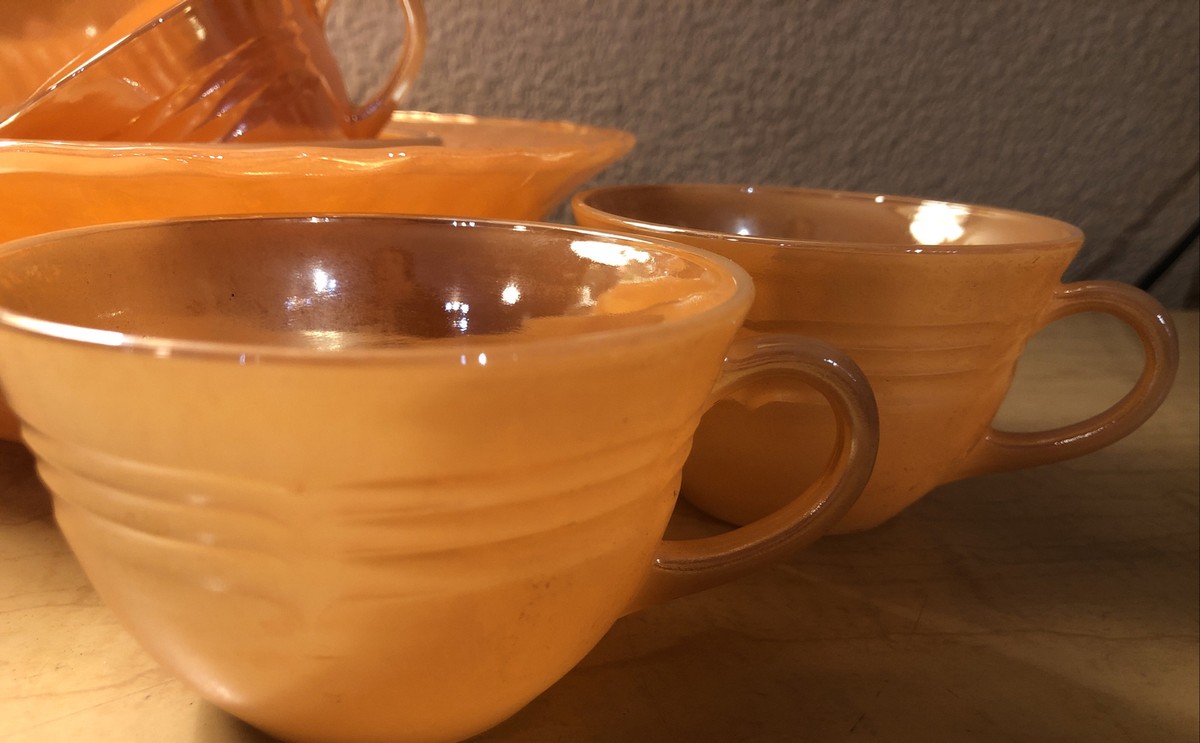 Vintage Fire-King Orange Carnival Type Glass 7 Piece Set Tea