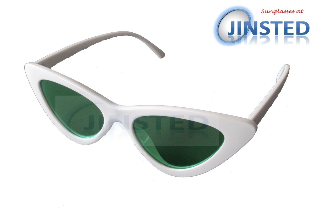 Occhiali da Sole Occhi di Gatto Verde Tinto Lenti Adulto Bianco