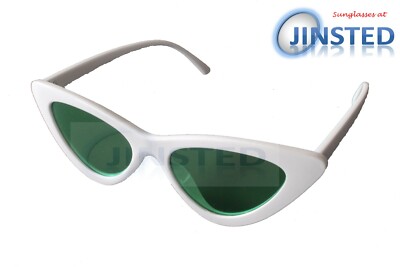 Occhiali da Sole Occhi di Gatto Verde Tinto Lenti Adulto Bianco