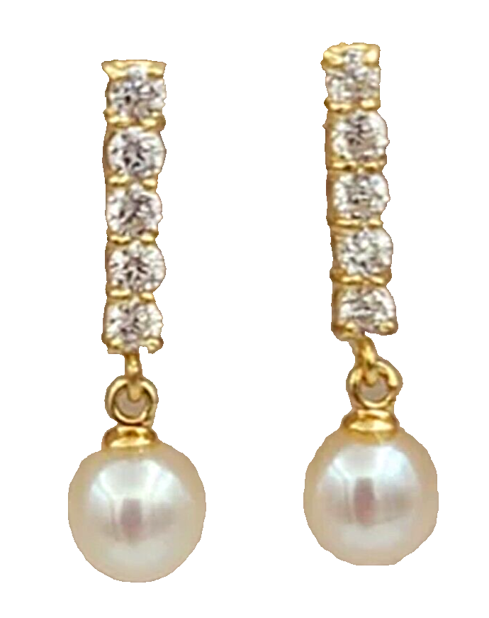 0.30ct Natural Round Diamond 14k BIS Hallmarked Yellow Gold Pearl Earrings