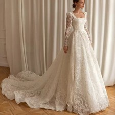 Detachable Sleeves A-line Square Neck Wedding Dresses Lace Appliques Bridal Gown