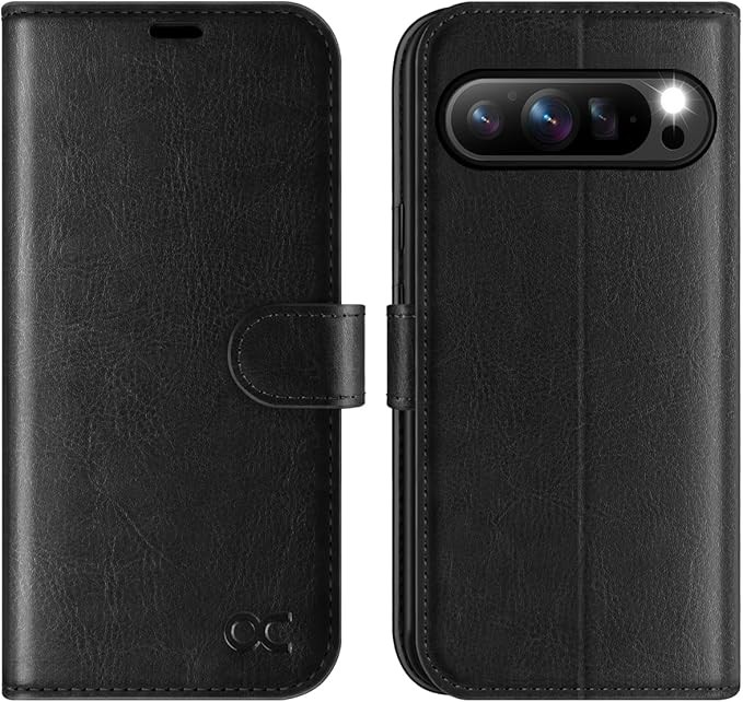 OCASE Pixel 9 9 Pro PU Leather Wallet Case Black Card Holder Shockproof