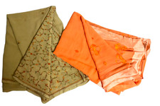 Lot of 2 Saris Indian Vintage Georgette Crafted Material Sewing Dress Home Decor